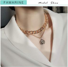 img 3 attached to Стильные многослойные позолоченные ожерелья FAMARINE с геометрическими подвесками - идеальный подарок для девочки-подростка!