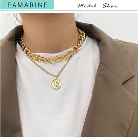 img 2 attached to Стильные многослойные позолоченные ожерелья FAMARINE с геометрическими подвесками - идеальный подарок для девочки-подростка!