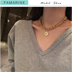 img 1 attached to Стильные многослойные позолоченные ожерелья FAMARINE с геометрическими подвесками - идеальный подарок для девочки-подростка!