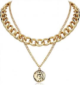 img 4 attached to Стильные многослойные позолоченные ожерелья FAMARINE с геометрическими подвесками - идеальный подарок для девочки-подростка!