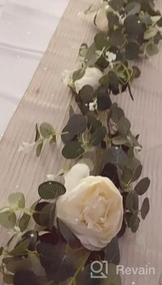 img 1 attached to TOPHOUSE Flower Garland 6 Ft Artificial Rose Vine Fake Hanging Eucalyptus Garland With Champagne Rose For Wedding Arch Arrangement Room Party Farmhouse Decor review by Sally Romero