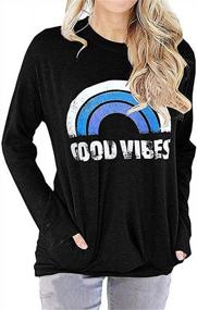 img 2 attached to Cute Rainbow Graphic Women'S Tunic Top With Good Vibes Letter Print And Long Sleeves By INewbetter