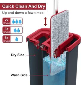 img 3 attached to 🧹 BOSHENG Hands-Free Flat Floor Mop and Bucket Set | Wet & Dry Use | 3 Washable Microfiber Pads Included | Home Floor Cleaning System in Black and Red