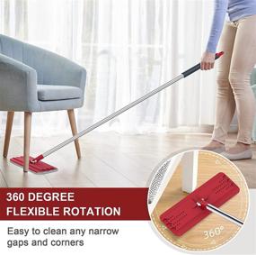 img 2 attached to 🧹 BOSHENG Hands-Free Flat Floor Mop and Bucket Set | Wet & Dry Use | 3 Washable Microfiber Pads Included | Home Floor Cleaning System in Black and Red