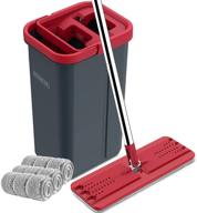 🧹 bosheng hands-free flat floor mop and bucket set | wet & dry use | 3 washable microfiber pads included | home floor cleaning system in black and red logo