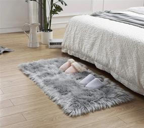 img 4 attached to LEEVAN Rectangle Sheepskin Rugs Deluxe Soft Fuzzy Faux Fur Area Rug Fluffy Shaggy Modern Throw Carpet Floor Mat For Living Room Bedroom Accent Decor-2 Ft X 3 Ft,Grey