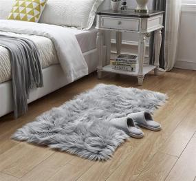 img 2 attached to LEEVAN Rectangle Sheepskin Rugs Deluxe Soft Fuzzy Faux Fur Area Rug Fluffy Shaggy Modern Throw Carpet Floor Mat For Living Room Bedroom Accent Decor-2 Ft X 3 Ft,Grey