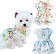 abrrlo 2 pack dresses for small dogs female girls puppy cat summer dog clothes cute floral lace pet princess birtyday dress costume (blue+white,xl) logo