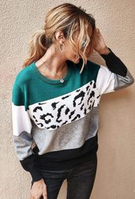 img 3 attached to Women'S Leopard Sweaters: Casual Long Sleeve Crewneck Knit Tops With Color Block Patchwork Design By Angashion
