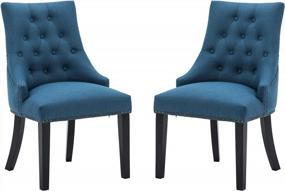 img 4 attached to NOBPEINT Dining Chair Blue Fabric Leisure Padded Ring Chair, Nailed Trim, Set Of 2