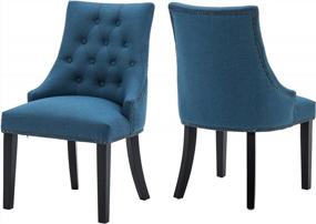img 3 attached to NOBPEINT Dining Chair Blue Fabric Leisure Padded Ring Chair, Nailed Trim, Set Of 2