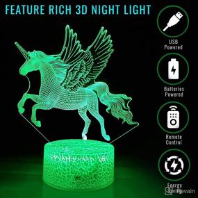 img 3 attached to 🦄 Kids Unicorn Night Lamp, 3D Light with Remote, 7 Color Changing, Perfect Holiday & Birthday Gift for Girls