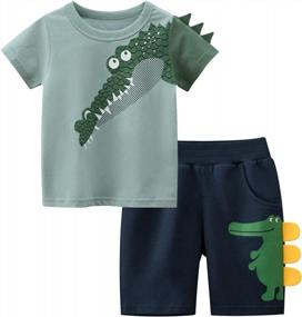 img 4 attached to Cartoon Cotton Toddler Boy Outfit Set: Short Sleeve T-Shirt And Shorts For Summer, Sizes 2-7 Years