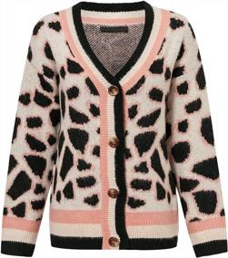 img 1 attached to Leopard Print Knit Cardigan Sweater For Women - V Neck, Long Sleeve, Button Down