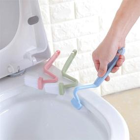 img 2 attached to 🚽 Pack of 2 Mziart 8" V Type Plastic Curved Toilet Brushes – Effective Rim Cleaning for Toilets (Blue, Green, Red)