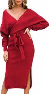 stay stylish with fixmatti women's v-neck wrap knit maxi dress with batwing sleeves and backless design логотип