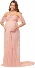 img 3 attached to Потрясающее кружевное свадебное платье для беременных JustVH с открытыми плечами и оборками на рукавах - идеально подходит для фотосессий беременных