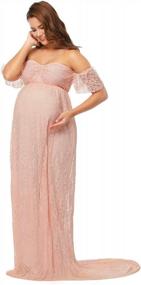 img 2 attached to Потрясающее кружевное свадебное платье для беременных JustVH с открытыми плечами и оборками на рукавах - идеально подходит для фотосессий беременных