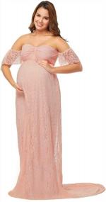 img 4 attached to Потрясающее кружевное свадебное платье для беременных JustVH с открытыми плечами и оборками на рукавах - идеально подходит для фотосессий беременных