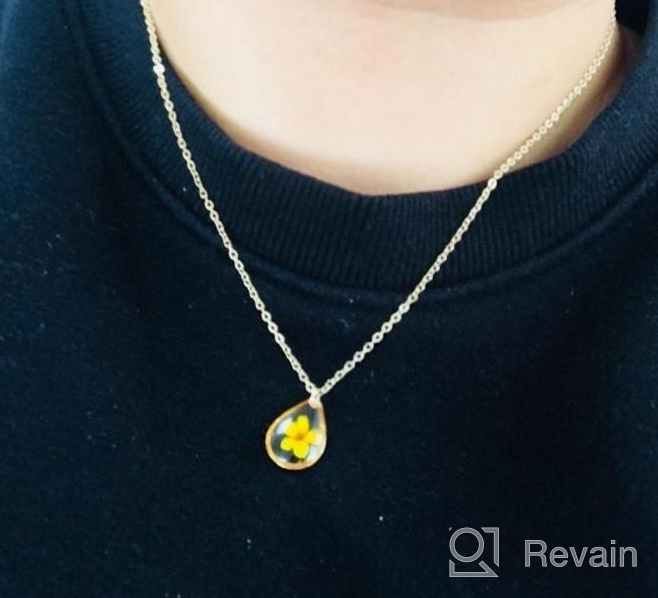 img 1 attached to 🌼 Yellow Gold Plated Necklace with BONALUNA Tear Drop Pendant Featuring Pressed Flowers review by Ebony Artis