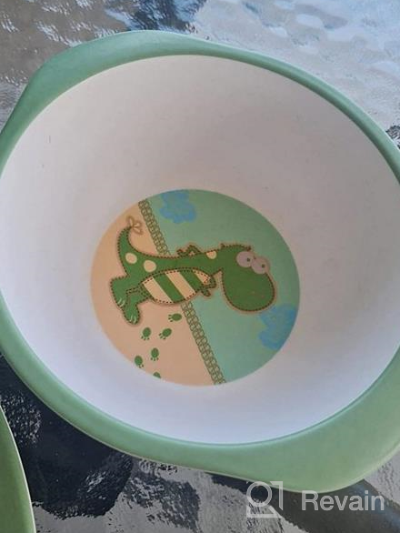 img 1 attached to Dino-Printed Bamboo Dinner Set For Toddlers: Includes Divided Plate, Feeding Dish, And Bib - Ideal Baby Tableware For Mealtime Fun And Easy Cleanup review by Mack Cruz