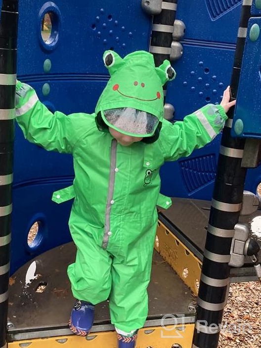 img 1 attached to 👶 Toddler Waterproof Coverall Kids Raincoat One Piece Rain Suit Reflective Hooded Rain Gear Blue L - Rainproof Rainsuit review by Roshan Schram
