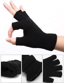 img 2 attached to 🧤 Stretchable Men's Winter Knitted Fingerless Mittens: Practical Gloves & Mittens Accessories