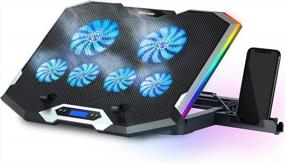 img 4 attached to TopMate C11 Laptop Cooling Pad RGB Gaming Notebook Cooler, Laptop Fan Stand Adjustable Height With 6 Quiet Fans And Phone Holder, Computer Chill Mat, For 15.6-17.3 Inch Laptops - Blue LED Light
