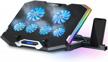 topmate c11 laptop cooling pad rgb gaming notebook cooler, laptop fan stand adjustable height with 6 quiet fans and phone holder, computer chill mat, for 15.6-17.3 inch laptops - blue led light logo