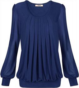 img 4 attached to Women'S Fitted Long Sleeve Top With Scoop Neck And Pleated Front - Timeson Blouse