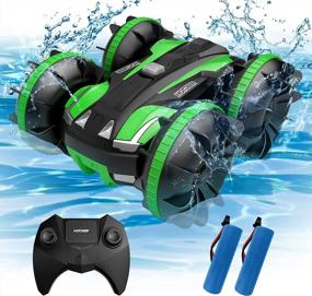 img 4 attached to 2.4Ghz Waterproof RC Stunt Car & Boat: Tecnock Amphibious Remote Control Car For Kids - 4WD Off Road Water Toys For Boys And Girls (Green)