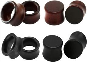 img 4 attached to Wood Plugs And Tunnels For Ears Wooden Gauges Set Size 0G-13/16 Inch Double Flared Saddle Stretchers 8Pcs Vintage Brown Black SUPTOP