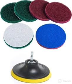 img 4 attached to DUOSHIDA 4 Inch Drill Powered Brush Tile Scrubber Scouring Pads Cleaning Kit - Efficiently Cleans Large Flat Areas with 2 Different Stiffness Scrubbing Pads and 4-Inch Disc Pad Holder