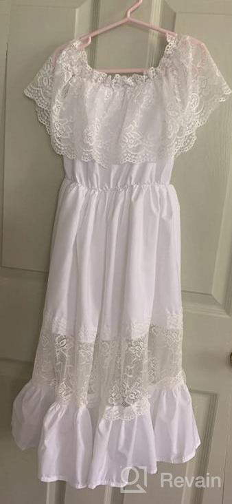 img 1 attached to Fioukiay Toddler Girl Wedding Princess Maxi Dress - Boho Off Shoulder Lace Ruffle Gown for Holidays review by Stephanie Jonsson