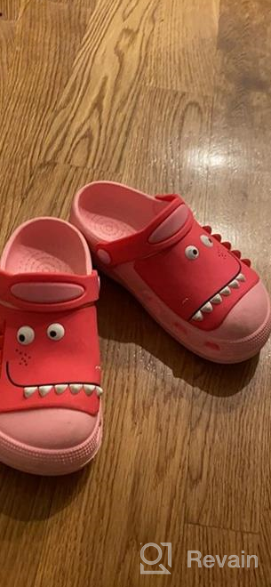 img 1 attached to 🦕 Adorable RJVW Dinosaur Slippers for Toddlers: Comfortable Cartoon Boys' Shoes in Clogs & Mules review by John Bones