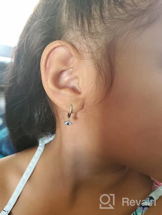 img 1 attached to 💙 Stunning Evil Eye Huggie Hoop Earrings: Small, Sterling Silver with 14K Gold Plating, Blue CZ Crystal Dangle - Perfect for Women and Girls, Cartilage and Endless Hoops, 12mm review by Megan Holtz