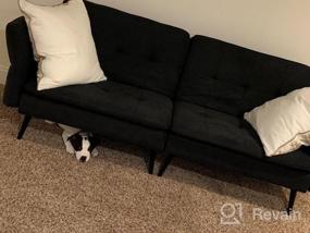 img 6 attached to HONBAY Раскладной раскладной диван-кровать футон с регулируемым подлокотником для небольших помещений - стеганый диван-кровать голубовато-серого цвета
