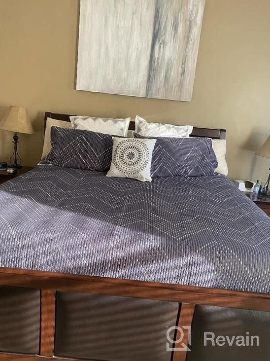 img 1 attached to Grey Chevron Quilt Set - Breathable Cotton Reversible Coverlet, Full/Queen Size, All Season Bedding Layer For Winter By INK+IVY. review by Arun Siddiqui