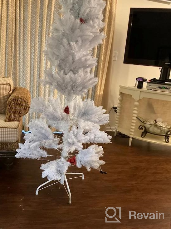 img 1 attached to 7.5Ft Prelit Pencil Christmas Tree - Warm White & Multi-Color Lights, Foldable Metal Stand, Alpine Slim Holiday Decoration For Xmas Home/Office/Party review by Antonio Parson