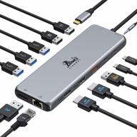 usb c docking station dual monitor 13 in 1 triple display usb c hub multiple adapter with 2 hdmi+dp+8 usb c/a ports+ethernet+audio, usb c dongle for macbook/dell/hp/lenovo thinkpad/surface logo