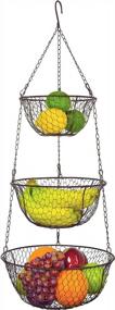 img 3 attached to 3 Tier Bronze Metal Hanging Kitchen Fruit Basket - Country Rustic Heavy Duty Wire Produce, Vegetables And Storage Organizer With Sturdy Ceiling Hook By MyGift