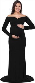 img 3 attached to JustVH Элегантное облегающее платье для беременных с длинным рукавом и V-образным вырезом, облегающее платье макси для фотосессии