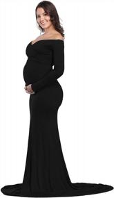 img 2 attached to JustVH Maternity Elegant Fitted Maternity Gown Long Sleeve Cross-Front V Neck Slim Fit Maxi Photography Dress For Photoshoot