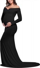 img 4 attached to JustVH Maternity Elegant Fitted Maternity Gown Long Sleeve Cross-Front V Neck Slim Fit Maxi Photography Dress For Photoshoot