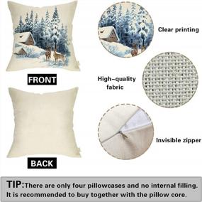 img 2 attached to Fjfz Hello Winter Wonderland Reindeer Fox Decorative Throw Pillow Covers 18 X 18 Set Of 4, Forest Deer Owl Animal Snow Outdoor Porch Patio Home Decor, Blue Watercolor Tree Mountain Sofa Cushion Case