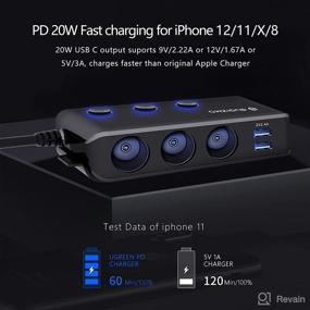 img 3 attached to Car Cigarette Lighter Splitter with USB C Charger 20W and Quick Charge 3.0 - High Power 12V/24V Car Splitter with 3 Sockets