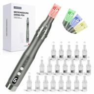 adjustable electric microneedling pen with 20 cartridges - derma pen for face and body home use for effective skin treatment logo