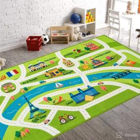 img 4 attached to Colorful 78x39 Kids Play Mat Rug with Roads for Toy Cars - Non-Slip, No Chemical Smell Backing - Ideal for Bedroom and Kid Rooms