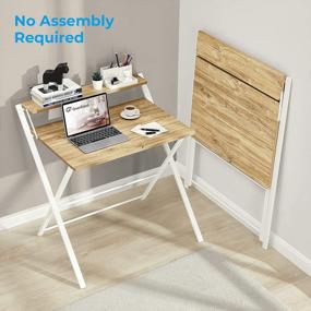 img 1 attached to Space-Saving Oak Folding Desk With Shelf - No Assembly Required, Ideal For Small Spaces - 2-Tier Computer Desk With Foldable Design And Ample Study Area (29.5 X 20.47 Inch)