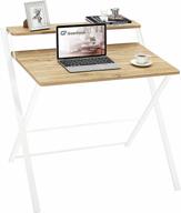 space-saving oak folding desk with shelf - no assembly required, ideal for small spaces - 2-tier computer desk with foldable design and ample study area (29.5 x 20.47 inch) логотип